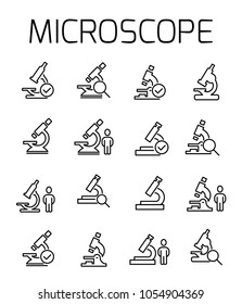 Miscroscope related vector icon set. Well-crafted sign in thin line style with editable stroke. Vector symbols isolated on a white background. Simple pictograms.