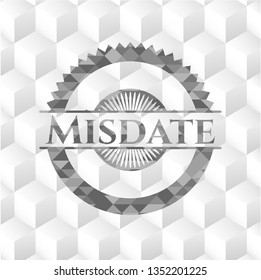 Misdate realistic grey emblem with cube white background