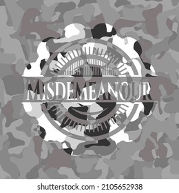 Misdemeanour grey camouflaged emblem. Vector Illustration. 