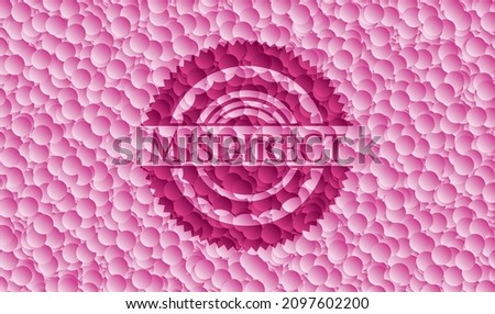 Misdirect pink emblem with bubbles background. Vector Illustration. Detailed. 