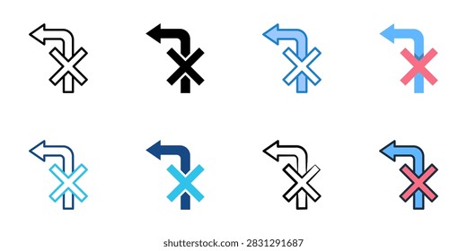 Misdirection icons set multiple style collection. Editable stroke 