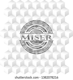 Miser grey badge with geometric cube white background