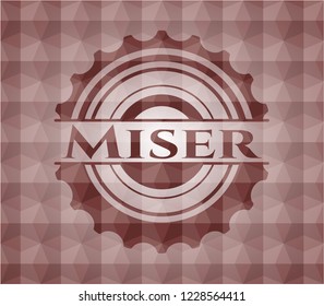 Miser red seamless badge with geometric pattern background.