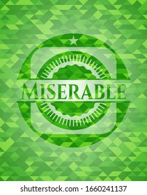 Miserable green emblem with triangle mosaic background. Vector Illustration. Detailed.