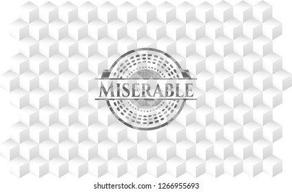 Miserable retro style grey emblem with geometric cube white background