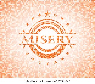 Misery abstract emblem, orange mosaic background