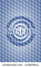 Misery blue polygonal badge.