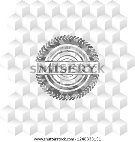 Misery realistic grey emblem with cube white background