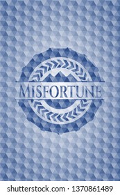 Misfortune blue emblem with geometric background.