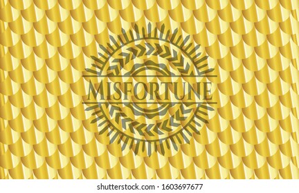 Misfortune gold emblem or badge. Scales pattern. Vector Illustration. Detailed.