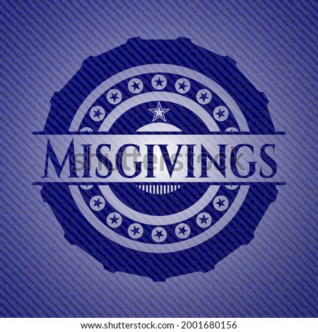 Misgivings badge with denim background. Vector Illustration. Detailed. 