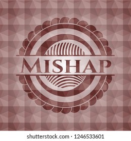 Mishap red emblem with geometric pattern. Seamless.