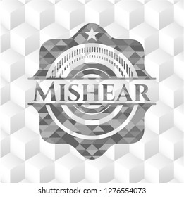 Mishear realistic grey emblem with cube white background