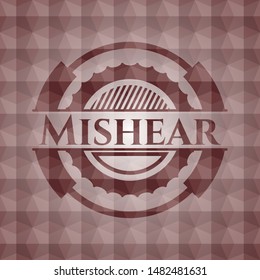 Mishear red emblem or badge with abstract geometric pattern background. Seamless.