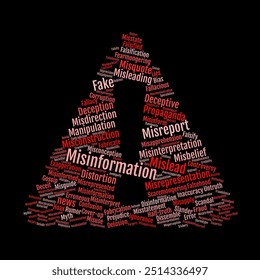 Misinformation Word Cloud. Composition of Words Related to Misinformation and Its Impact. The Spread of Falsehoods. Isolated Background.