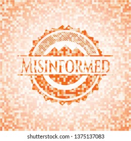 Misinformed abstract orange mosaic emblem with background