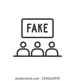 Falsch informiertes Symbol im Linienentwurf. Falsch informiert, Fehlinformation, falsch, Missverständnis, Verwirrung, ungenau, Fake News auf weißem Hintergrund, Vektorgrafik. Falsch informiertes bearbeitetes Strichsymbol