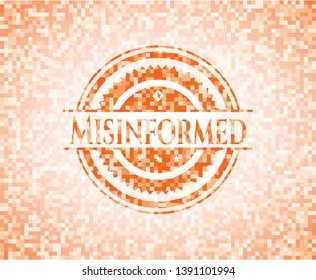 Misinformed orange tile background illustration. Square geometric mosaic seamless pattern with emblem inside.