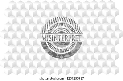 Misinterpret realistic grey emblem with geometric cube white background