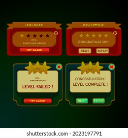 MISION COMPLETE AND FAILED BOARD DESIGN SET, SUITABLE FOR YOUR GAME PROJECT, 2D GAME ASSET. Vector. 