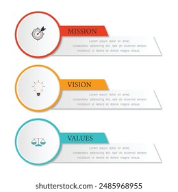 mision ,vision ,values ,graphic design template ,with 3 option.