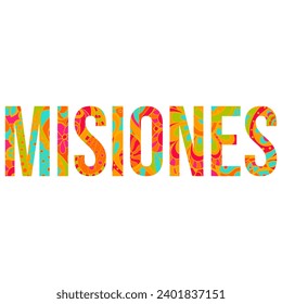 Misiones Province colorful doodle text. Isolated Vector element on white background
