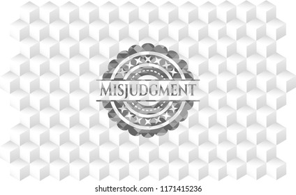 Misjudgment grey badge with geometric cube white background