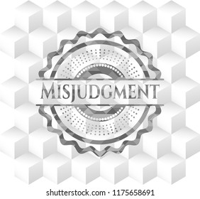 Misjudgment grey emblem. Retro with geometric cube white background