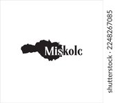 Miskolc map and black lettering design on white background