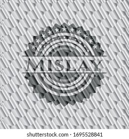 Mislay silver color badge or emblem. Scales pattern. Vector Illustration. Detailed.