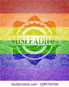 Misleading emblem on mosaic background with the colors of the LGBT flag