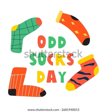 Mismatched Socks Flat Design. Cute illustration for Odd Socks Day, vector graphic design isolated on white background.