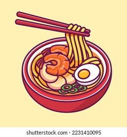 Miso ramen noodle with chopsticks isolated cartoon vector