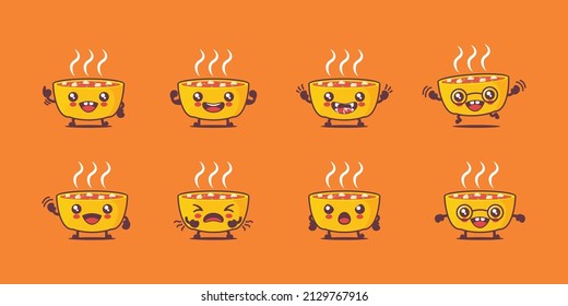 Miso soup cartoon. japanese cuisine vector illustration. with different faces and expressions. cute cartoon