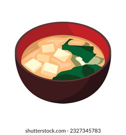 Miso soup in cup. Miso soup is Japanese food. Flat vector illustration isolated on white background