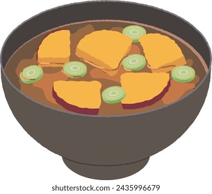 Sopa de miso con batatas cortadas y cebollas verdes