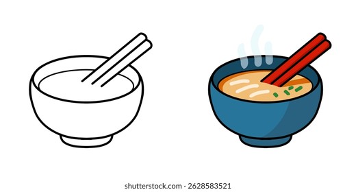 Miso soup food illustrations with two different variants, suitable as icons, logos, stickers or drawing materials.