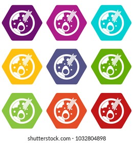 Miso soup icon set many color hexahedron isolated on white vector illustration
