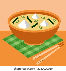 Miso Soup. Japanese cuisine. Vector illustration.
