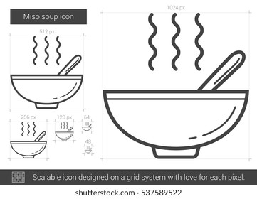 Miso soup vector line icon isolated on white background. Miso soup line icon for infographic, website or app. Scalable icon designed on a grid system.