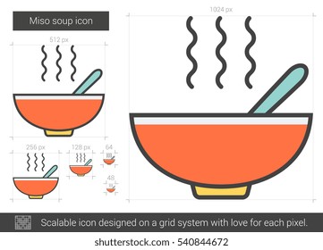 Miso-Suppe, Vektorsymbol einzeln auf weißem Hintergrund. Miso Sup Line Symbol für Infografik, Website oder App. Skalierbares Symbol, das auf einem Gittersystem entworfen wurde.