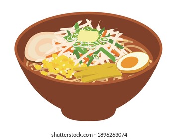 Miso-flavored Japanese ramen. Vector data on a white background.