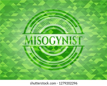  Misogynist green emblem. Mosaic background