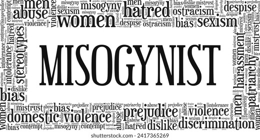 Misogynist word cloud conceptual design isolated on white background.