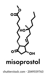 Misoprostol abortion inducing drug molecule. Prostaglandin E1 (PGE1) analogue also used to treat missed miscarriage, induce labor, etc. Skeletal formula.