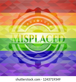 Misplaced emblem on mosaic background with the colors of the LGBT flag