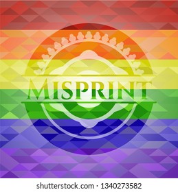 Misprint emblem on mosaic background with the colors of the LGBT flag