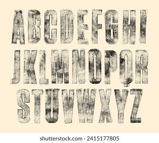 Mis-printed, Faded and worn ink texture font. Highly detailed hand textured characters with a faded, rough, rolled ink print texture.