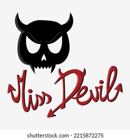 Miss Devil handmade text with a devil skull