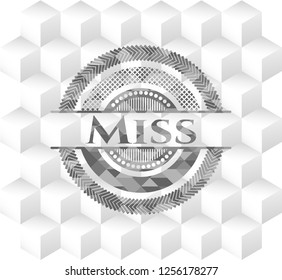 Miss grey badge with geometric cube white background